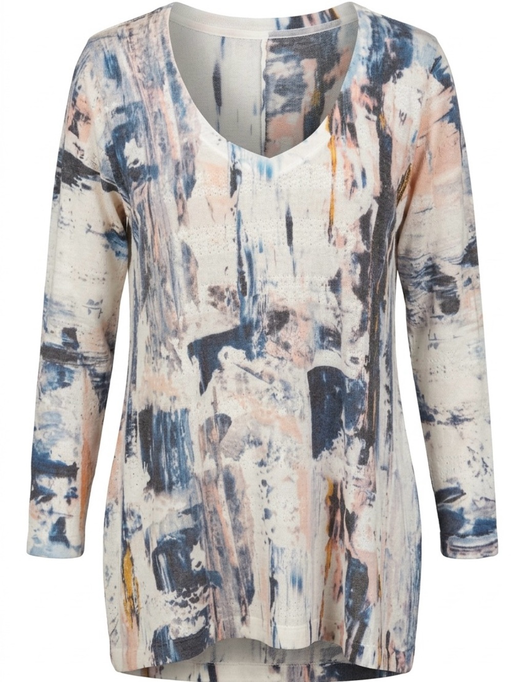 Evelyn & Arthur Abstract Print V-Neck Long Sleeve Top - Blue & Cream #174